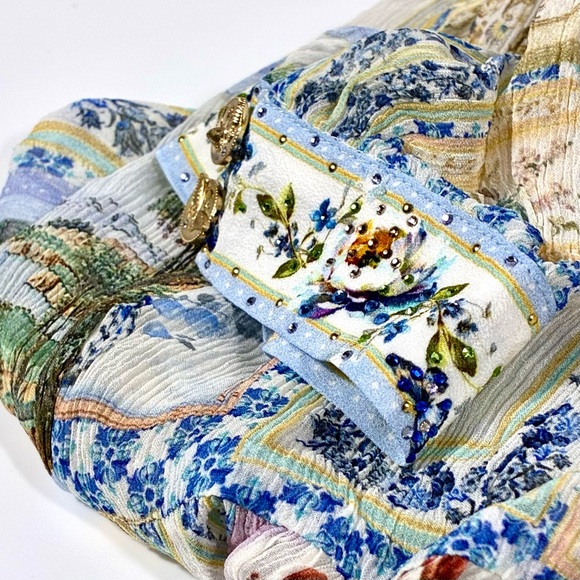 Camilla Gathered Panel Silk Mini Shirt Dress Botanical Ballads Large NWT - Picture 17 of 17